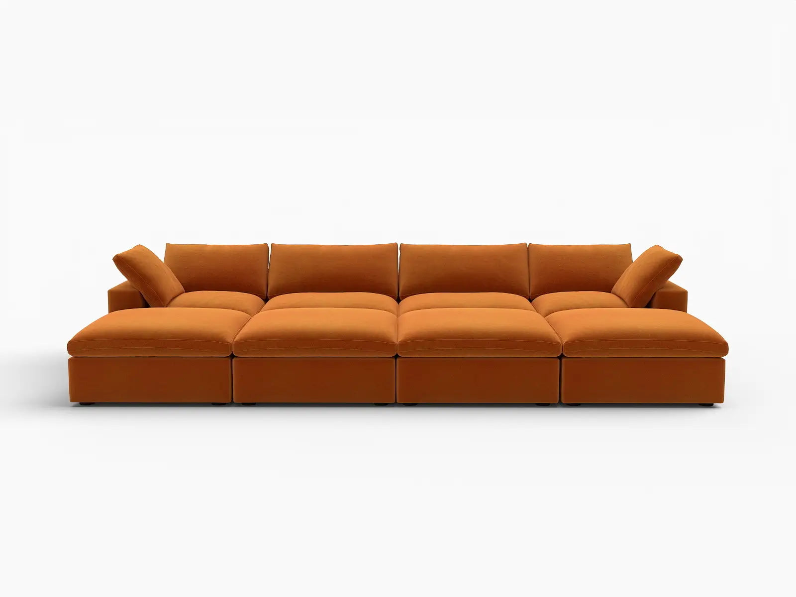 Deluxe Cloud 4-Seater Terracotta Pit Sectional | 8-Piece (Includes 4 Ottomans), Velvet Fabric, Family Room Seating, Washable Cushion Covers