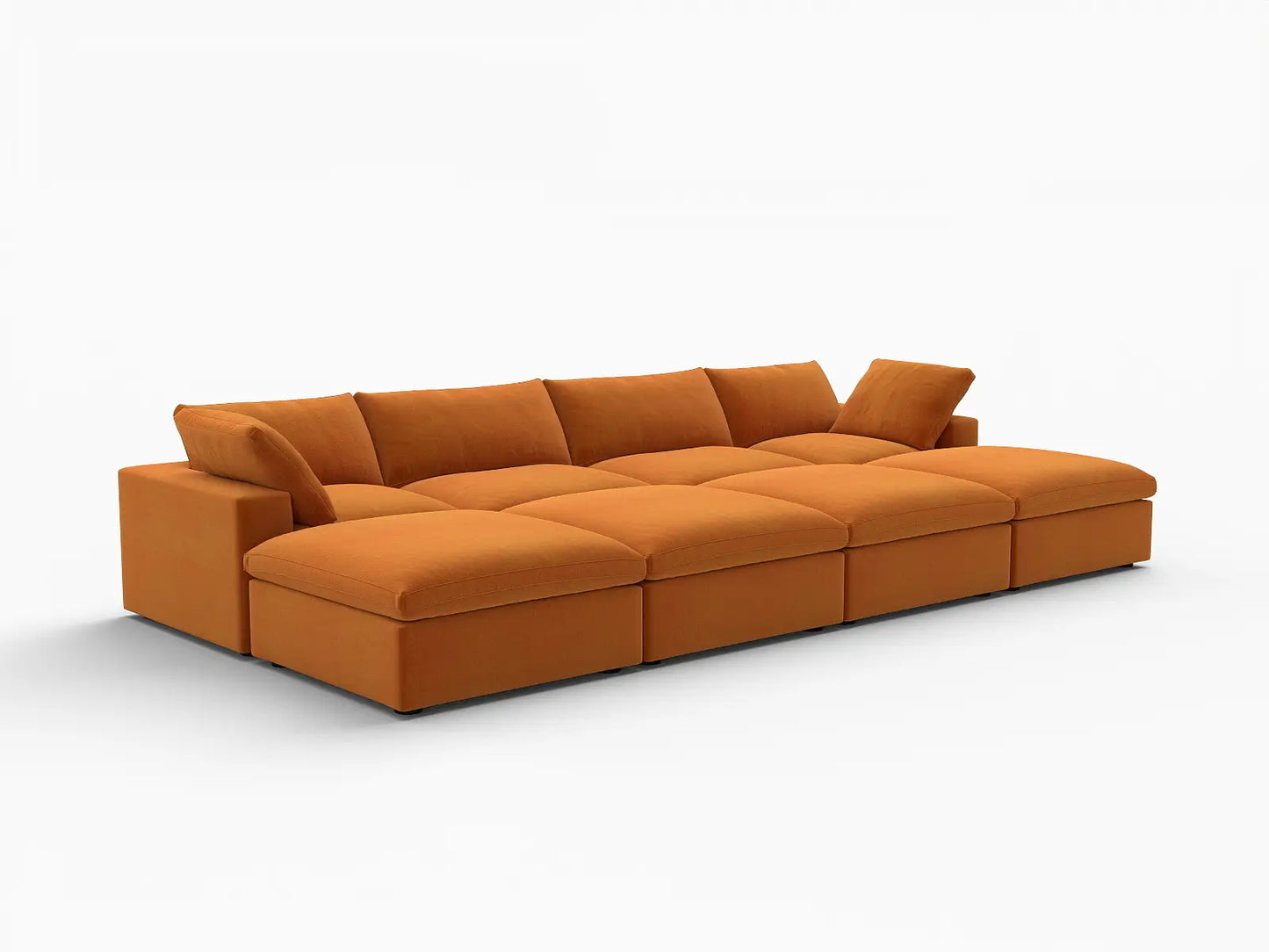 Deluxe Cloud 4-Seater Terracotta Pit Sectional | 8-Piece (Includes 4 Ottomans), Velvet Fabric, Family Room Seating, Washable Cushion Covers