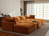 Deluxe Cloud 4-Seater Terracotta Pit Sectional | 8-Piece (Includes 4 Ottomans), Velvet Fabric, Family Room Seating, Washable Cushion Covers