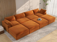Deluxe Cloud 4-Seater Terracotta Pit Sectional | 8-Piece (Includes 4 Ottomans), Velvet Fabric, Family Room Seating, Washable Cushion Covers