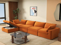 Deluxe Cloud 4-Seater Terracotta Sofa Set | 5-Piece (Includes 1 Ottoman), Velvet Fabric, Washable Cushion Covers