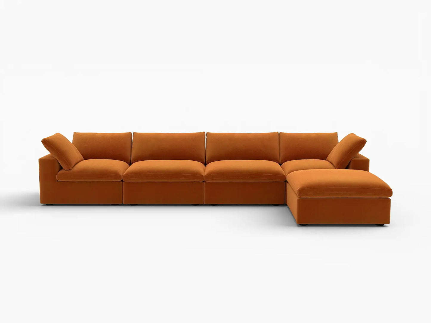 Deluxe Cloud 4-Seater Terracotta Sofa Set | 5-Piece (Includes 1 Ottoman), Velvet Fabric, Washable Cushion Covers