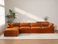 Deluxe Cloud 4-Seater Terracotta Sofa Set | 5-Piece (Includes 1 Ottoman), Velvet Fabric, Washable Cushion Covers