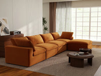 Deluxe Cloud 4-Seater Terracotta Sofa Set | 5-Piece (Includes 1 Ottoman), Velvet Fabric, Washable Cushion Covers