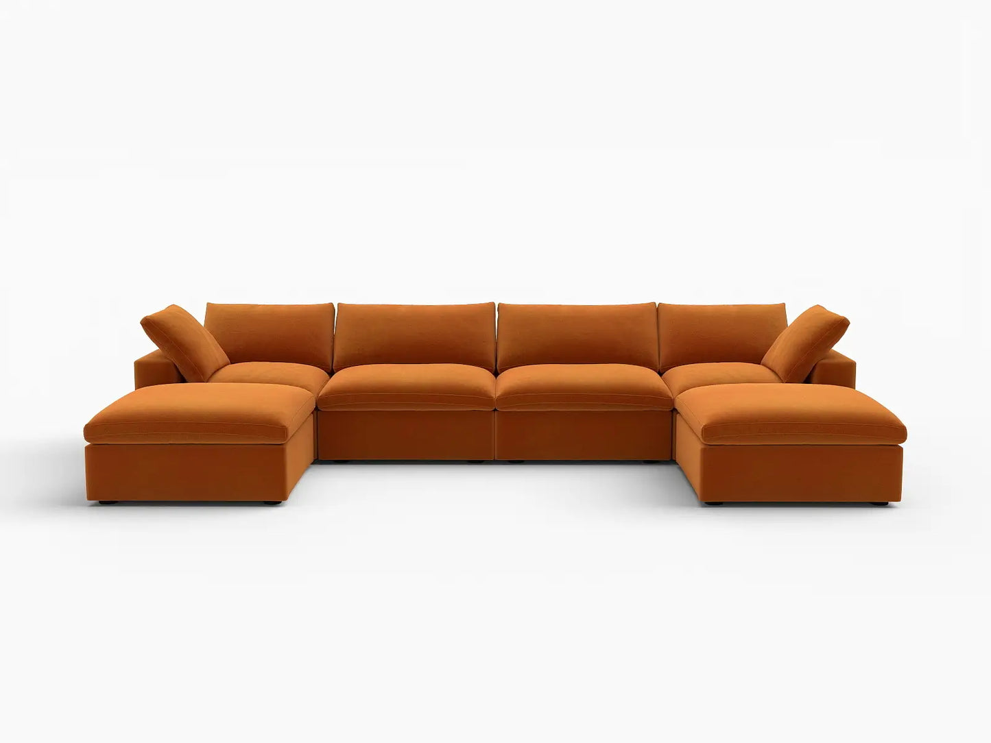 Deluxe Cloud 4-Seater Terracotta U-Shaped Sectional | 6-Piece (Includes 2 Ottomans), Velvet Fabric, Family Room Seating, Washable Cushion Covers