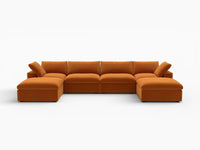 Deluxe Cloud 4-Seater Terracotta U-Shaped Sectional | 6-Piece (Includes 2 Ottomans), Velvet Fabric, Family Room Seating, Washable Cushion Covers