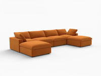 Deluxe Cloud 4-Seater Terracotta U-Shaped Sectional | 6-Piece (Includes 2 Ottomans), Velvet Fabric, Family Room Seating, Washable Cushion Covers