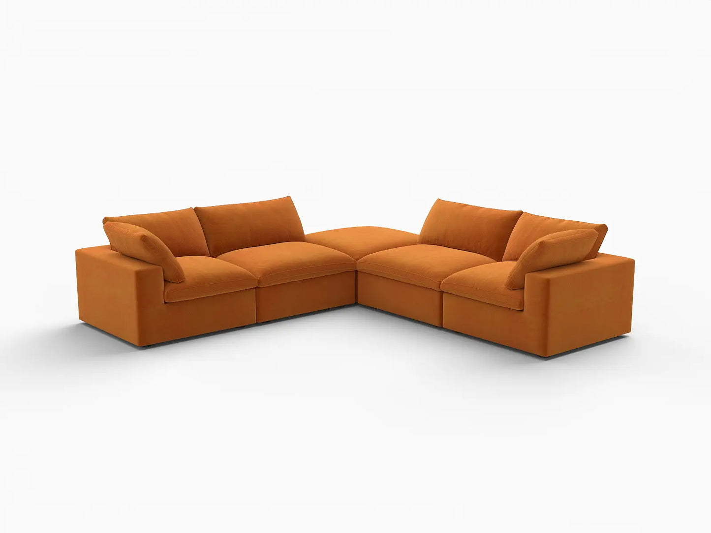 Deluxe Cloud 4-Seater Terracotta V-Shaped Sectional | 5-Piece (Includes 1 Ottoman), Velvet Fabric, Living Room Seating, Washable Cushion Covers