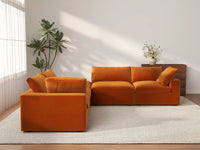 Deluxe Cloud 4-Seater Terracotta V-Shaped Sectional | 5-Piece (Includes 1 Ottoman), Velvet Fabric, Living Room Seating, Washable Cushion Covers
