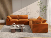 Deluxe Cloud 4-Seater Terracotta V-Shaped Sectional | 5-Piece (Includes 1 Ottoman), Velvet Fabric, Living Room Seating, Washable Cushion Covers