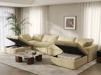 Deluxe Cloud 4-Seater U-Shaped Sectional in Beige Velvet | 6-Piece (Includes 2 Ottomans), Family Room Seating, Easy To Clean, Modern Style