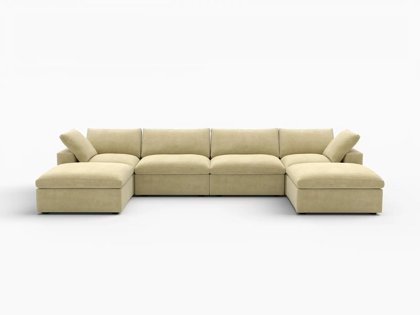 Deluxe Cloud 4-Seater U-Shaped Sectional in Beige Velvet | 6-Piece (Includes 2 Ottomans), Family Room Seating, Easy To Clean, Modern Style