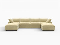 Deluxe Cloud 4-Seater U-Shaped Sectional in Beige Velvet | 6-Piece (Includes 2 Ottomans), Family Room Seating, Easy To Clean, Modern Style
