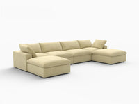 Deluxe Cloud 4-Seater U-Shaped Sectional in Beige Velvet | 6-Piece (Includes 2 Ottomans), Family Room Seating, Easy To Clean, Modern Style
