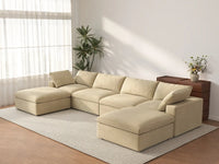 Deluxe Cloud 4-Seater U-Shaped Sectional in Beige Velvet | 6-Piece (Includes 2 Ottomans), Family Room Seating, Easy To Clean, Modern Style