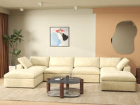 Deluxe Cloud 4-Seater U-Shaped Sectional in Beige Velvet | 6-Piece (Includes 2 Ottomans), Family Room Seating, Easy To Clean, Modern Style