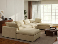 Deluxe Cloud 4-Seater U-Shaped Sectional in Beige Velvet | 6-Piece (Includes 2 Ottomans), Family Room Seating, Easy To Clean, Modern Style