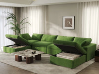 Deluxe Cloud 4-Seater U-Shaped Sectional in Earth Green Velvet | 6-Piece (Includes 2 Ottomans), Family Room Seating, Easy To Clean, Large Space