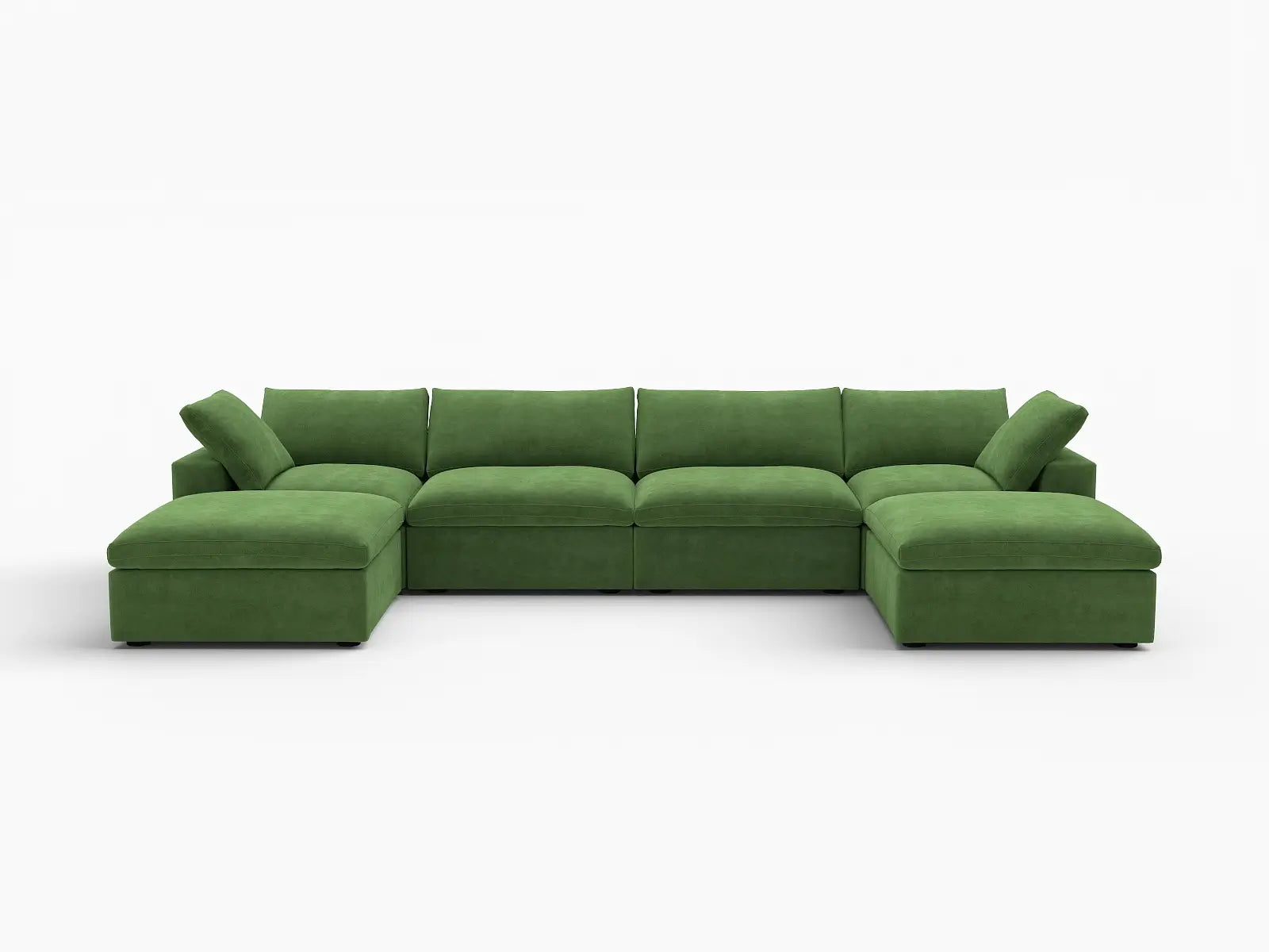 Deluxe Cloud 4-Seater U-Shaped Sectional in Earth Green Velvet | 6-Piece (Includes 2 Ottomans), Family Room Seating, Easy To Clean, Large Space