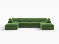 Deluxe Cloud 4-Seater U-Shaped Sectional in Earth Green Velvet | 6-Piece (Includes 2 Ottomans), Family Room Seating, Easy To Clean, Large Space