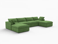 Deluxe Cloud 4-Seater U-Shaped Sectional in Earth Green Velvet | 6-Piece (Includes 2 Ottomans), Family Room Seating, Easy To Clean, Large Space
