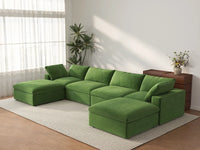 Deluxe Cloud 4-Seater U-Shaped Sectional in Earth Green Velvet | 6-Piece (Includes 2 Ottomans), Family Room Seating, Easy To Clean, Large Space
