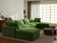 Deluxe Cloud 4-Seater U-Shaped Sectional in Earth Green Velvet | 6-Piece (Includes 2 Ottomans), Family Room Seating, Easy To Clean, Large Space