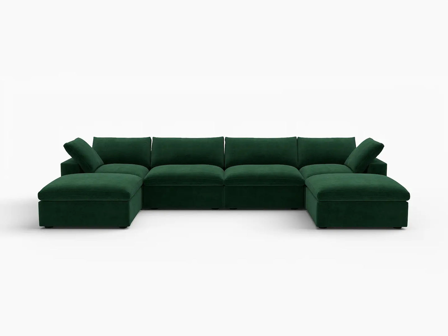 Deluxe Cloud 4-Seater U-Shaped Sectional in Olive Green Velvet | 6-Piece (Includes 2 Ottomans), Family Room Seating, Easy To Clean, Modular Design