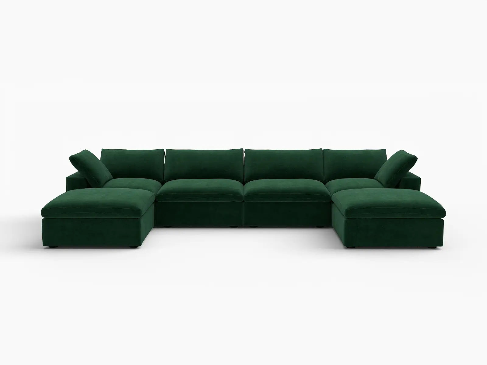 Deluxe Cloud 4-Seater U-Shaped Sectional in Olive Green Velvet | 6-Piece (Includes 2 Ottomans), Family Room Seating, Easy To Clean, Modular Design
