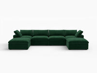 Deluxe Cloud 4-Seater U-Shaped Sectional in Olive Green Velvet | 6-Piece (Includes 2 Ottomans), Family Room Seating, Easy To Clean, Modular Design