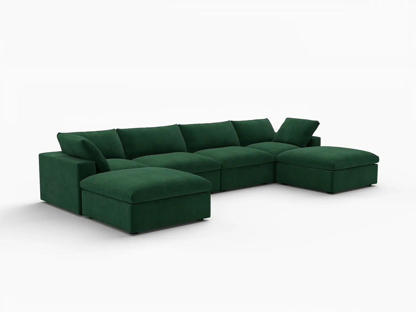 Deluxe Cloud 4-Seater U-Shaped Sectional in Olive Green Velvet | 6-Piece (Includes 2 Ottomans), Family Room Seating, Easy To Clean, Modular Design