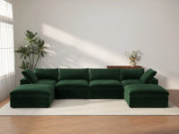 Deluxe Cloud 4-Seater U-Shaped Sectional in Olive Green Velvet | 6-Piece (Includes 2 Ottomans), Family Room Seating, Easy To Clean, Modular Design