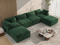 Deluxe Cloud 4-Seater U-Shaped Sectional in Olive Green Velvet | 6-Piece (Includes 2 Ottomans), Family Room Seating, Easy To Clean, Modular Design