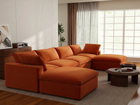 Deluxe Cloud 4-Seater U-Shaped Sectional in Orange Velvet | 6-Piece (Includes 2 Ottomans), Family Room Seating, Easy To Clean, Stylish Design