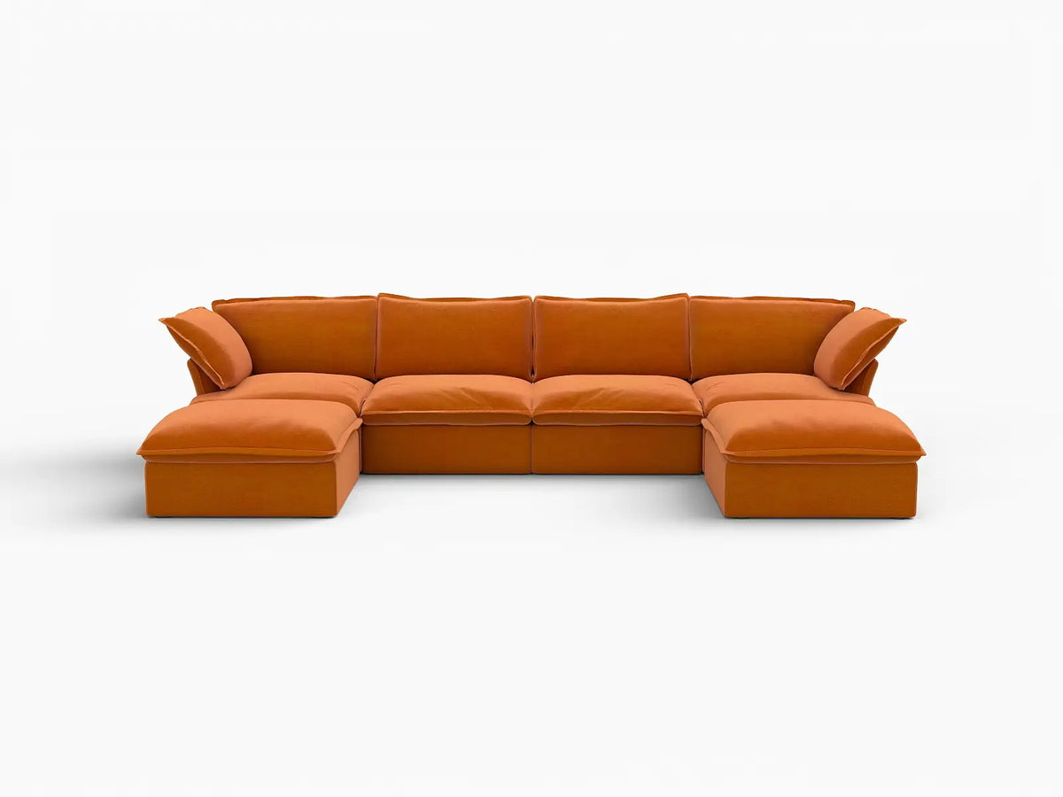 Deluxe Cloud 4-Seater U-Shaped Sofa with Storage | 6-Piece (includes 2 ottomans), Velvet Fabric, Washable Covers