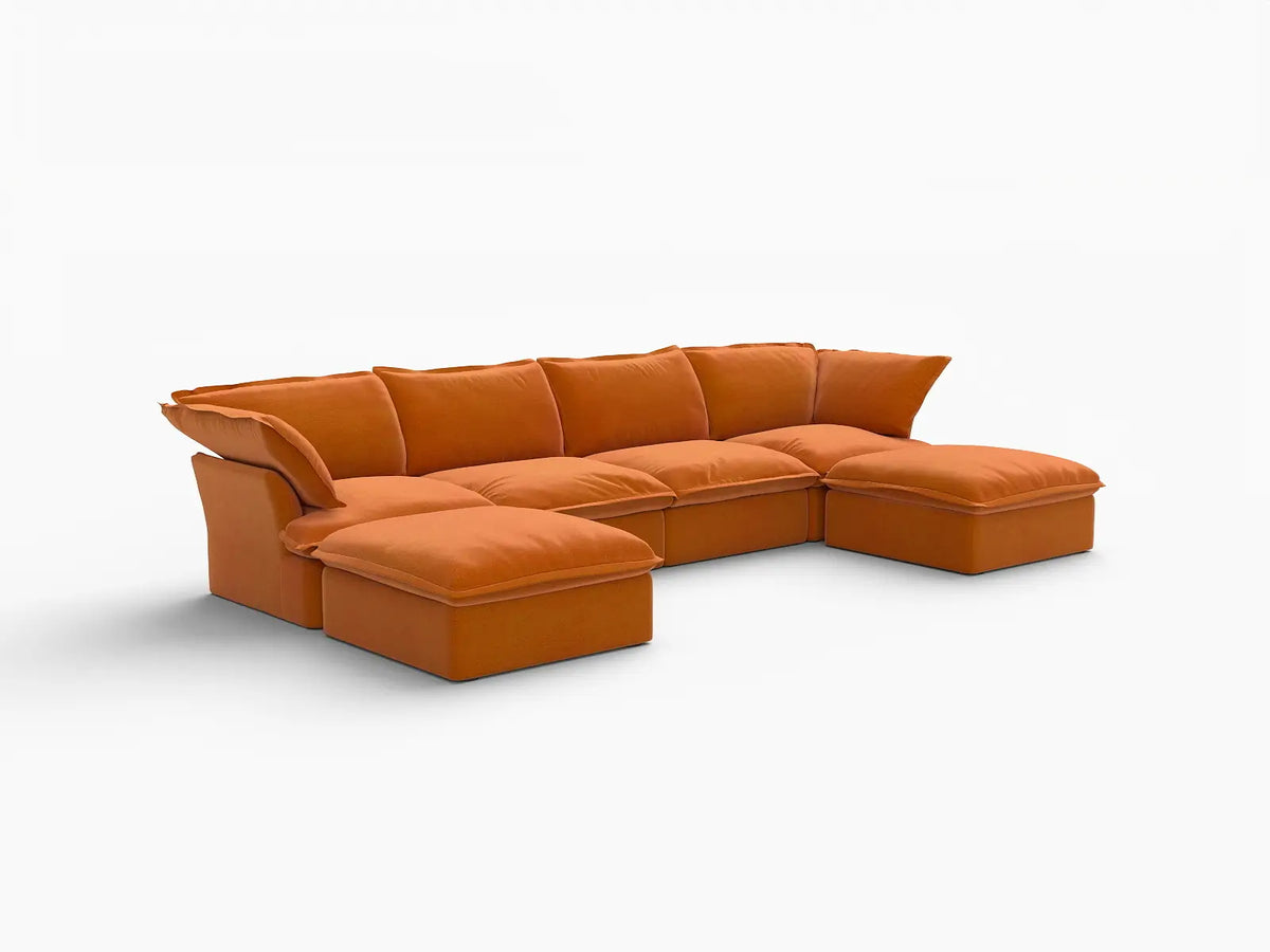 Deluxe Cloud 4-Seater U-Shaped Sofa with Storage | 6-Piece (includes 2 ottomans), Velvet Fabric, Washable Covers