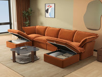 Deluxe Cloud 4-Seater U-Shaped Sofa with Storage | 6-Piece (includes 2 ottomans), Velvet Fabric, Washable Covers