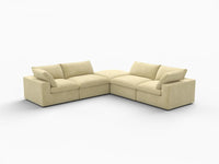 Deluxe Cloud 4-Seater V-Shaped Sectional in Beige Velvet | 5-Piece (Includes 1 Ottoman), Living Room Seating, Easy To Clean, Stylish Design