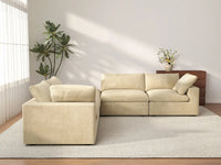 Deluxe Cloud 4-Seater V-Shaped Sectional in Beige Velvet | 5-Piece (Includes 1 Ottoman), Living Room Seating, Easy To Clean, Stylish Design