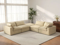 Deluxe Cloud 4-Seater V-Shaped Sectional in Beige Velvet | 5-Piece (Includes 1 Ottoman), Living Room Seating, Easy To Clean, Stylish Design