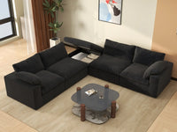 Deluxe Premium Cloud Sectional Sofa Covers | Black Cotton and Linen Sofa Cover for 4-Seater with 1-Ottoman