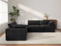Deluxe Cloud 4-Seater V-Shaped Sectional in Black Cotton And Linen | 5-Piece (Includes 1 Ottoman), Living Room Seating, Easy To Clean, Modular Design