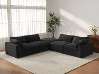 Deluxe Cloud 4-Seater V-Shaped Sectional in Black Cotton And Linen | 5-Piece (Includes 1 Ottoman), Living Room Seating, Easy To Clean, Modular Design