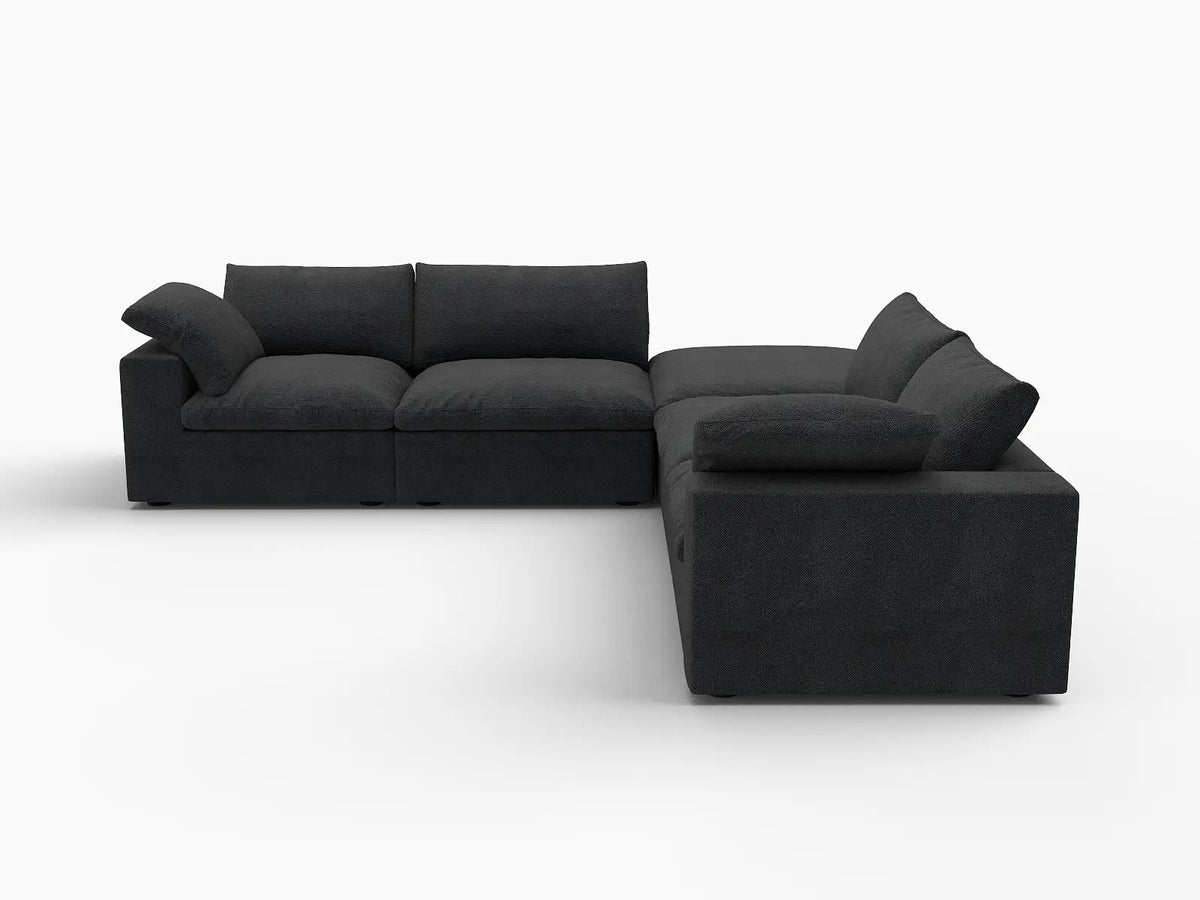 Deluxe Premium Cloud Sectional Sofa Covers | Black Cotton and Linen Sofa Cover for 4-Seater with 1-Ottoman