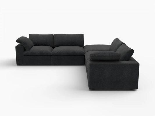 Deluxe Premium Cloud Sectional Sofa Covers | Black Cotton and Linen Sofa Cover for 4-Seater with 1-Ottoman