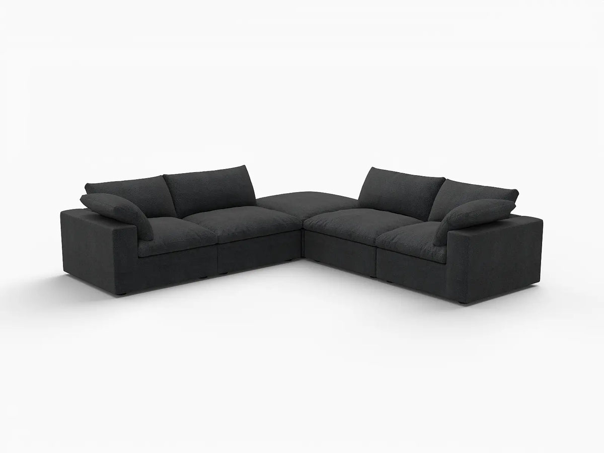 Deluxe Premium Cloud Sectional Sofa Covers | Black Cotton and Linen Sofa Cover for 4-Seater with 1-Ottoman