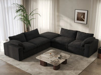 Deluxe Premium Cloud Sectional Sofa Covers | Black Cotton and Linen Sofa Cover for 4-Seater with 1-Ottoman