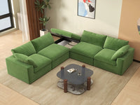 Deluxe Cloud 4-Seater V-Shaped Sectional in Earth Green Velvet | 5-Piece (Includes 1 Ottoman), Living Room Seating, Easy To Clean, Modern Style