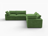 Deluxe Cloud 4-Seater V-Shaped Sectional in Earth Green Velvet | 5-Piece (Includes 1 Ottoman), Living Room Seating, Easy To Clean, Modern Style