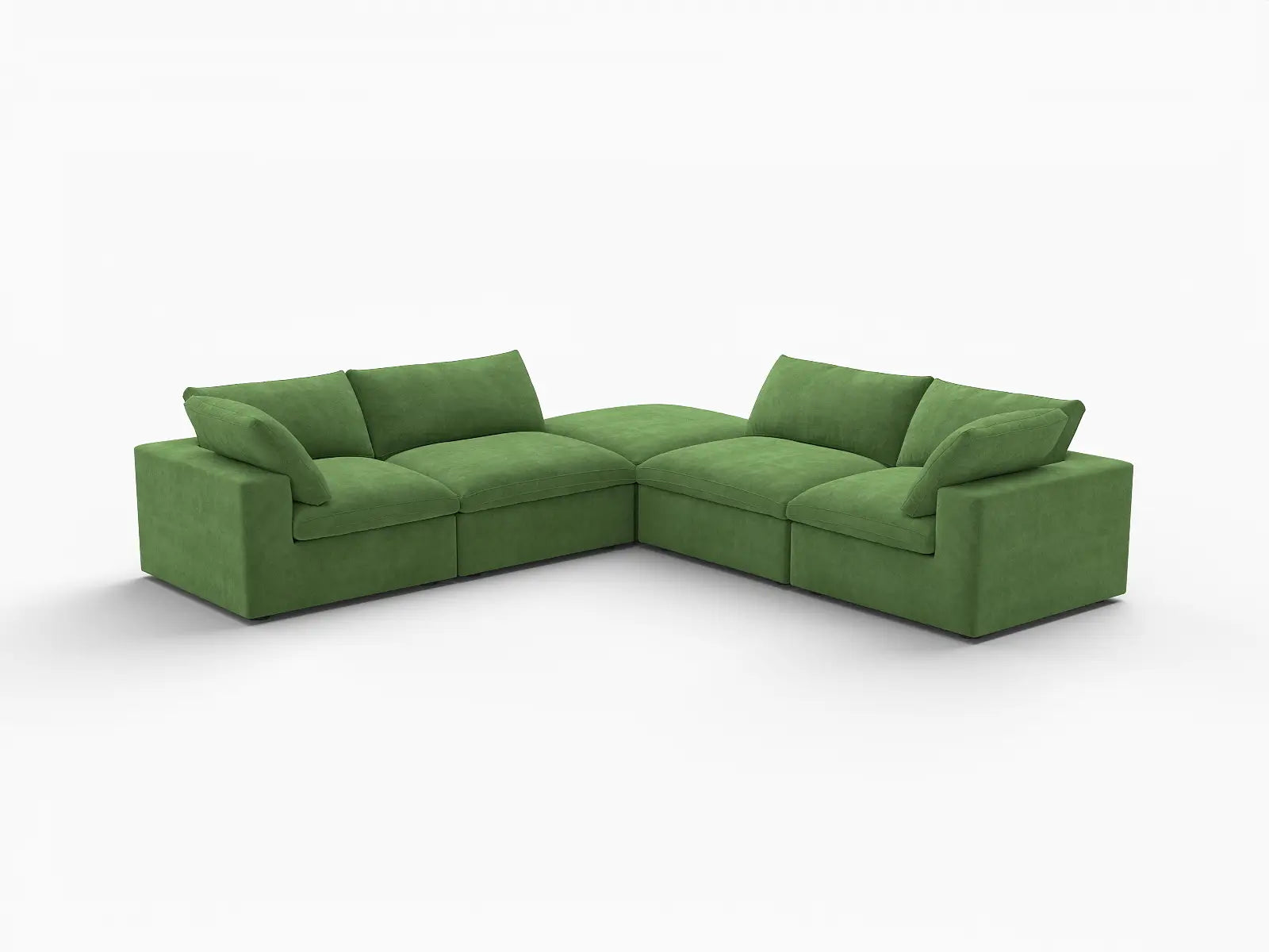 Deluxe Cloud 4-Seater V-Shaped Sectional in Earth Green Velvet | 5-Piece (Includes 1 Ottoman), Living Room Seating, Easy To Clean, Modern Style